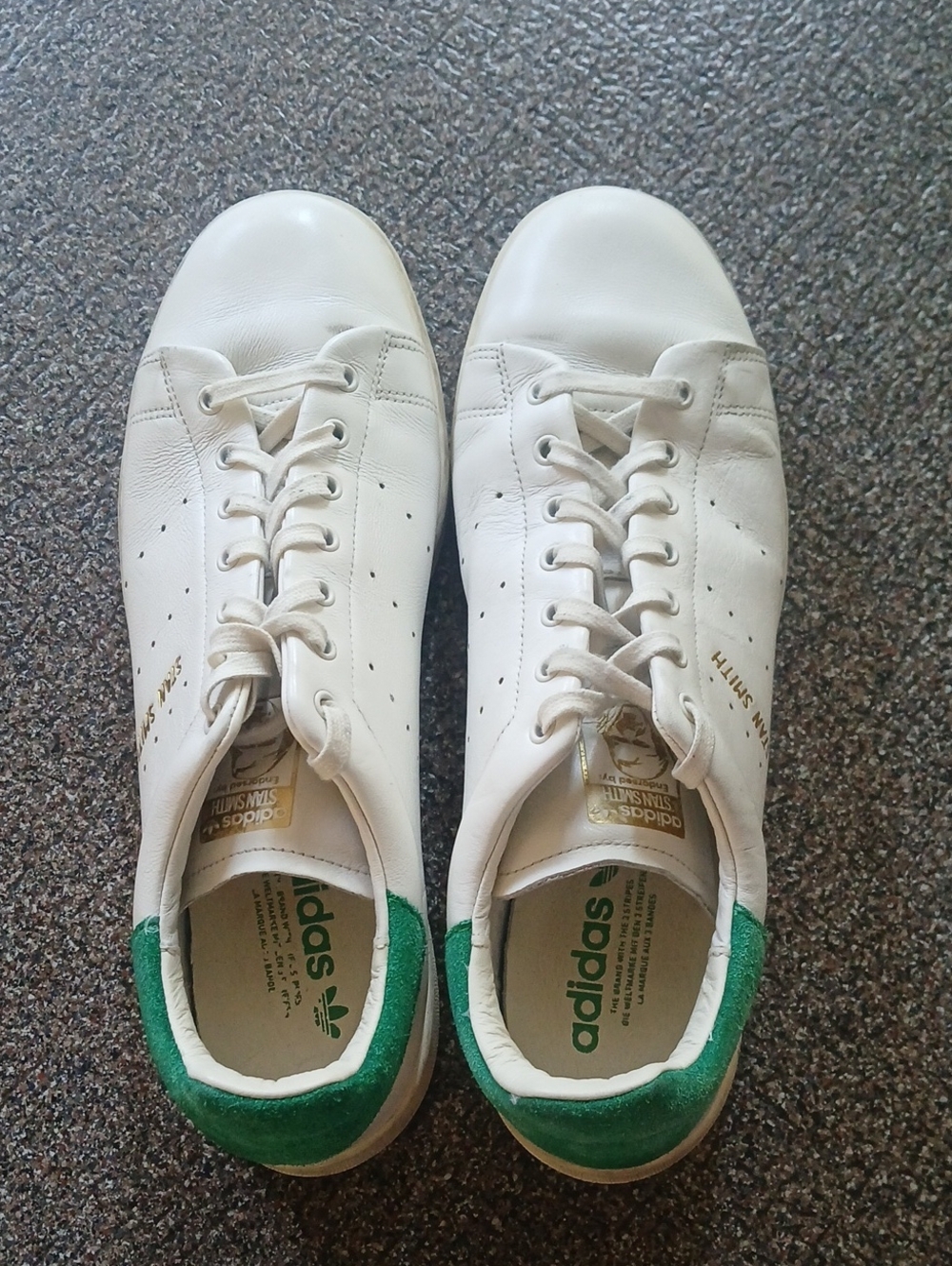 Vintage ADIDAS Sneakers White Leather -Stan Smith Style Green Suede Heel Tabs